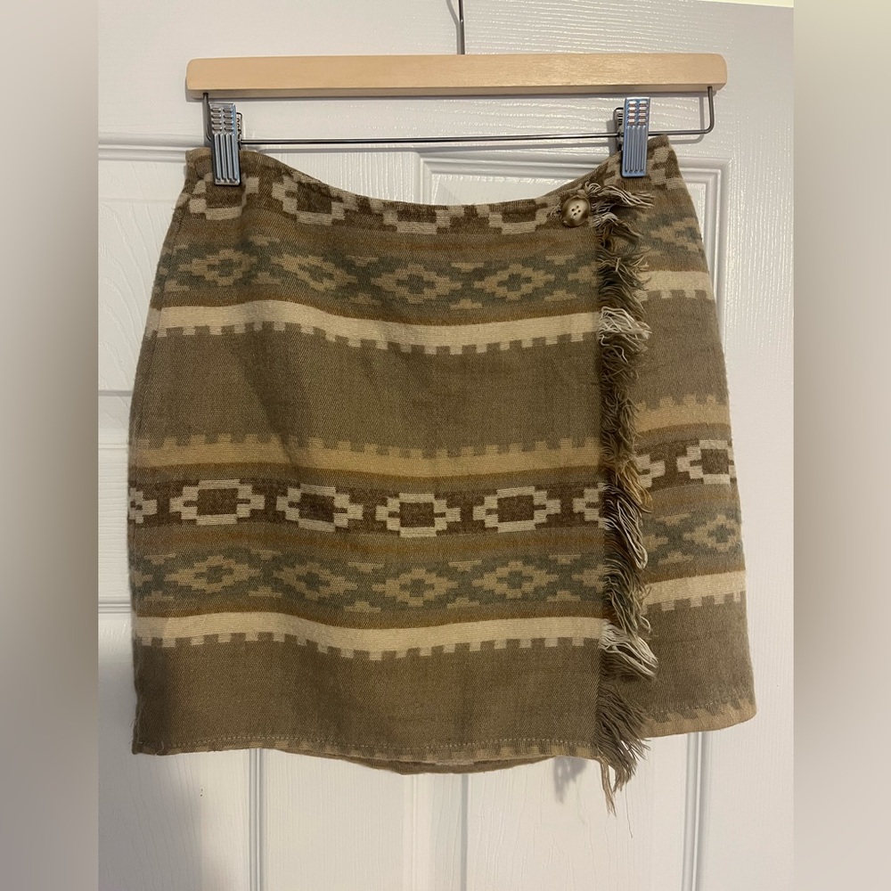 Bohemian Fringe Mini Skirt - Brown and Tan wool vintage skirt fringe cowboy M